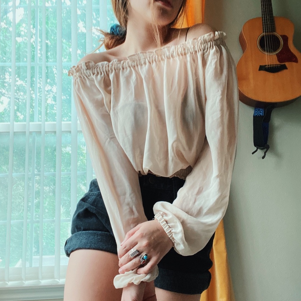 Off shoulder transparent chiffon top